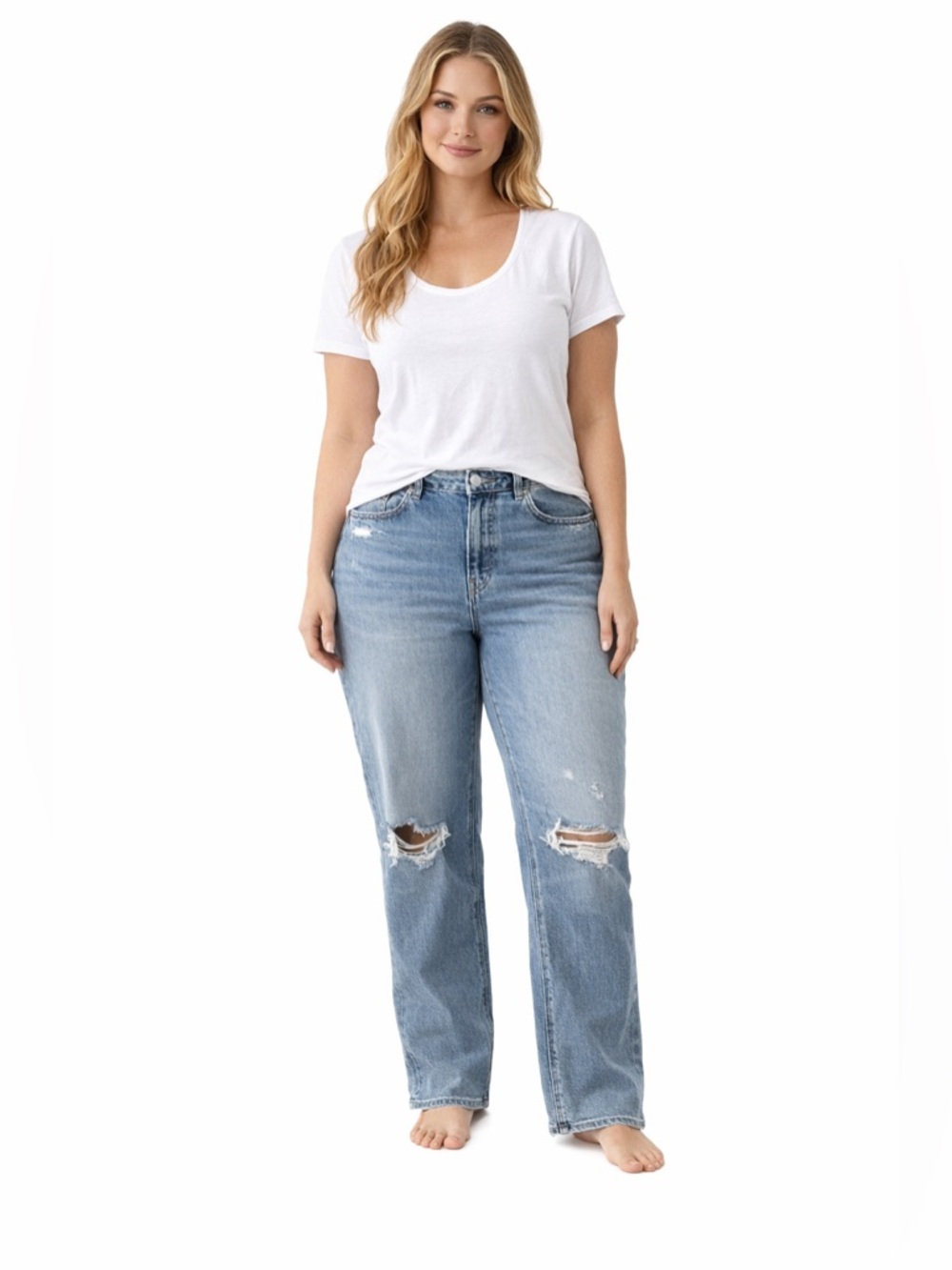 American Eagle Outfitters Light Blue stretch Ripped Boyfriend Jeans